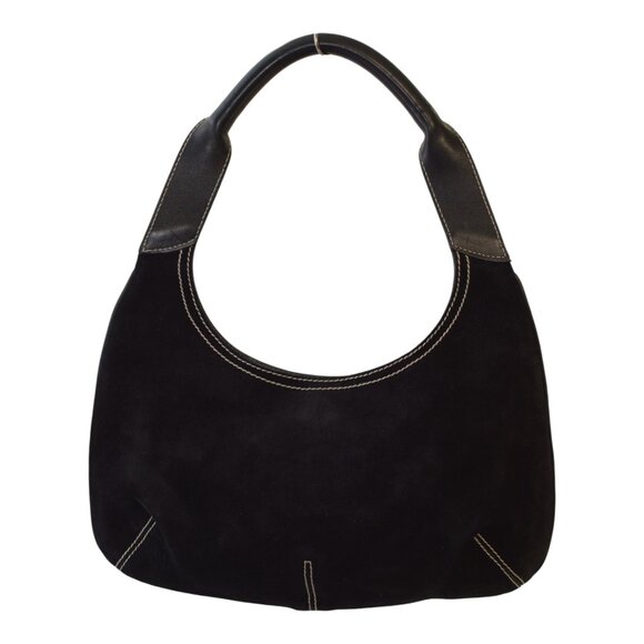 Salvatore Ferragamo Hobo Black Suede Shoulder Bag with white contrast stitching - Picture 3 of 14